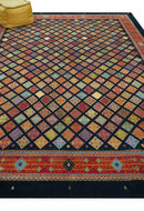 Blue Modern Geometrical Design 9x12 Hand Knotted wool Area Rug