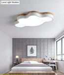 Blue & natural wood cloud flush mount ceiling lamp for kids bedroom
