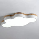 Blue & natural wood cloud flush mount ceiling lamp for kids bedroom