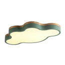 Blue & natural wood cloud flush mount ceiling lamp for kids bedroom