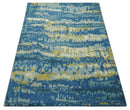 Blue, Olive and Ivory Modern abstract Hand Knotted 5x8 wool Area Rug