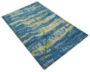 Blue, Olive and Ivory Modern abstract Hand Knotted 5x8 wool Area Rug