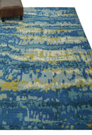 Blue, Olive and Ivory Modern abstract Hand Knotted 5x8 wool Area Rug