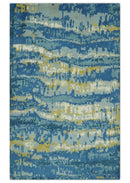 Blue, Olive and Ivory Modern abstract Hand Knotted 5x8 wool Area Rug