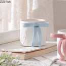 Blue & pink bowknot ceramic mug saucer set dining room tea cup