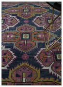 Blue, Purple and Green hand knotted Traditional Heriz Serapi Wool Area Rug