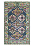 Blue, Purple and Green hand knotted Traditional Heriz Serapi Wool Area Rug