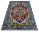 Blue, Maroon and Gold Hand Knotted Antique 9x12 Traditional Wool Rug
