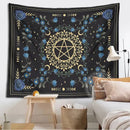 Blue rose moon floral pentagram tapestry bedroom wall hanging