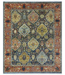 Blue, Rust and Mustard Traditional Large Design 8.4x10 fine wool area rug