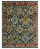 Blue, Rust and Mustard Traditional Large Design 8.4x10 fine wool area rug