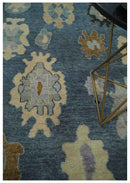 Blue, Silver and Beige Hand knotted Traditional Oushak 9x12 Wool Area Rug