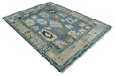Blue, Silver and Beige Hand knotted Traditional Oushak 9x12 Wool Area Rug
