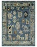 Blue, Silver and Beige Hand knotted Traditional Oushak 9x12 Wool Area Rug