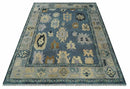 Blue, Silver and Beige Hand knotted Traditional Oushak 9x12 Wool Area Rug
