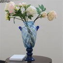 Blue stripe glass swirl vase living room hydroponic plant pot