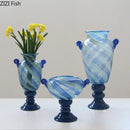 Blue stripe glass swirl vase living room hydroponic plant pot