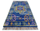 Blue Transitional Design 2x3 Hand knotted  Wool Area Rug