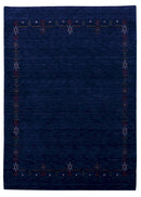 Blue Tribal Border Design Hand Loomed Wool Area Rug