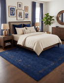 Blue Tribal Border Design Hand Loomed Wool Area Rug