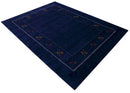 Blue Tribal Border Design Hand Loomed Wool Area Rug