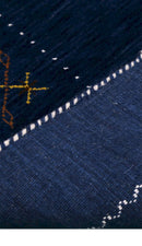 Blue Tribal Border Design Hand Loomed Wool Area Rug