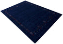 Blue Tribal Border Design Hand Loomed Wool Area Rug