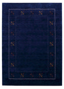 Blue Tribal Border Design Hand Loomed Wool Area Rug