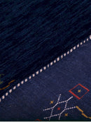 Blue Tribal Border Design Hand Loomed Wool Area Rug