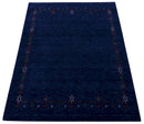 Blue Tribal Border Design Hand Loomed Wool Area Rug