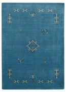 Blue Tribal Center Medallion Design Hand Loomed Wool Area Rug