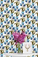 Fashionable Blue Tulips Wallpaper Tasteful