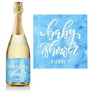 Blue Watercolor Baby Shower Champagne Label