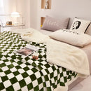 Blue & white double layer lamb wool checkered blanket bedroom throw