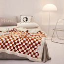Blue & white double layer lamb wool checkered blanket bedroom throw