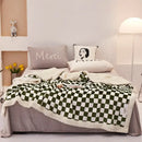 Blue & white double layer lamb wool checkered blanket bedroom throw