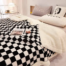 Blue & white double layer lamb wool checkered blanket bedroom throw
