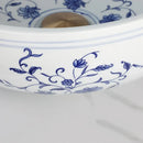 DecorBites™ Blue & White Porcelain Basin Set with Bamboo Faucet and Pop Drain.