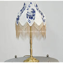 DecorBites™ Blue & White Porcelain Floral Lampshade with Pearl Tassel