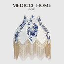 DecorBites™ Blue & White Porcelain Floral Lampshade with Pearl Tassel