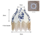 DecorBites™ Blue & White Porcelain Floral Lampshade with Pearl Tassel