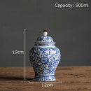 DecorBites™ Blue & White Porcelain Jar with Gold Plating - Ceramic Storage & Desk Decor