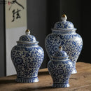 DecorBites™ Blue & White Porcelain Jar with Gold Plating - Ceramic Storage & Desk Decor