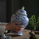 DecorBites™ Blue & White Porcelain Jar with Gold Plating - Ceramic Storage & Desk Decor