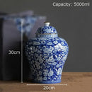 DecorBites™ Blue & White Porcelain Jar with Gold Plating - Ceramic Storage & Desk Decor