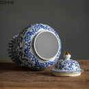 DecorBites™ Blue & White Porcelain Jar with Gold Plating - Ceramic Storage & Desk Decor