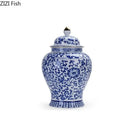 DecorBites™ Blue & White Porcelain Jar with Gold Plating - Ceramic Storage & Desk Decor