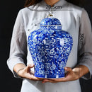 Blue & white porcelain pot sealed storage tank kitchen ginger jar