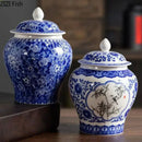 DecorBites™ Blue & White Porcelain Tea Canister | Ceramic Sealed Caddy Jar