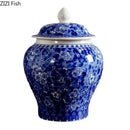 DecorBites™ Blue & White Porcelain Tea Canister | Ceramic Sealed Caddy Jar